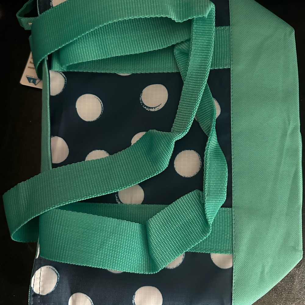 Arctic Zone Insulated Tote  Lunch Bag Cooler (8 Can) blue/green with white dots